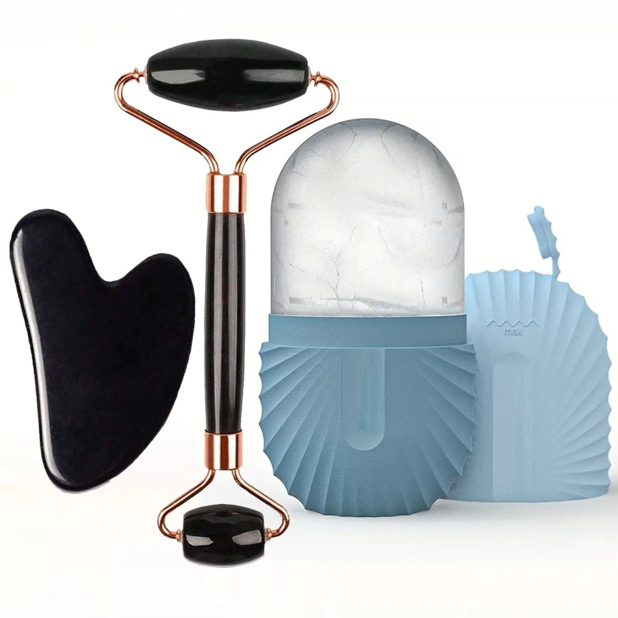 Ice Roller & Gua Sha Facial Massage Set — Depuff, Sculpt & Glow