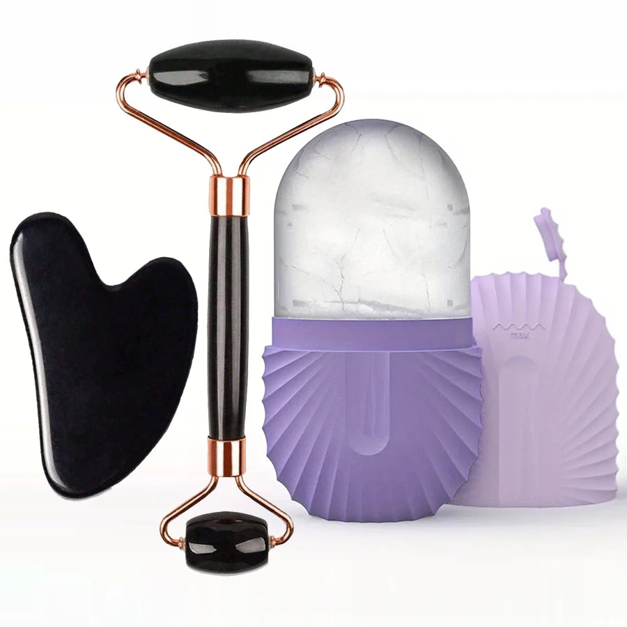 Ice Roller & Gua Sha Facial Massage Set — Depuff, Sculpt & Glow