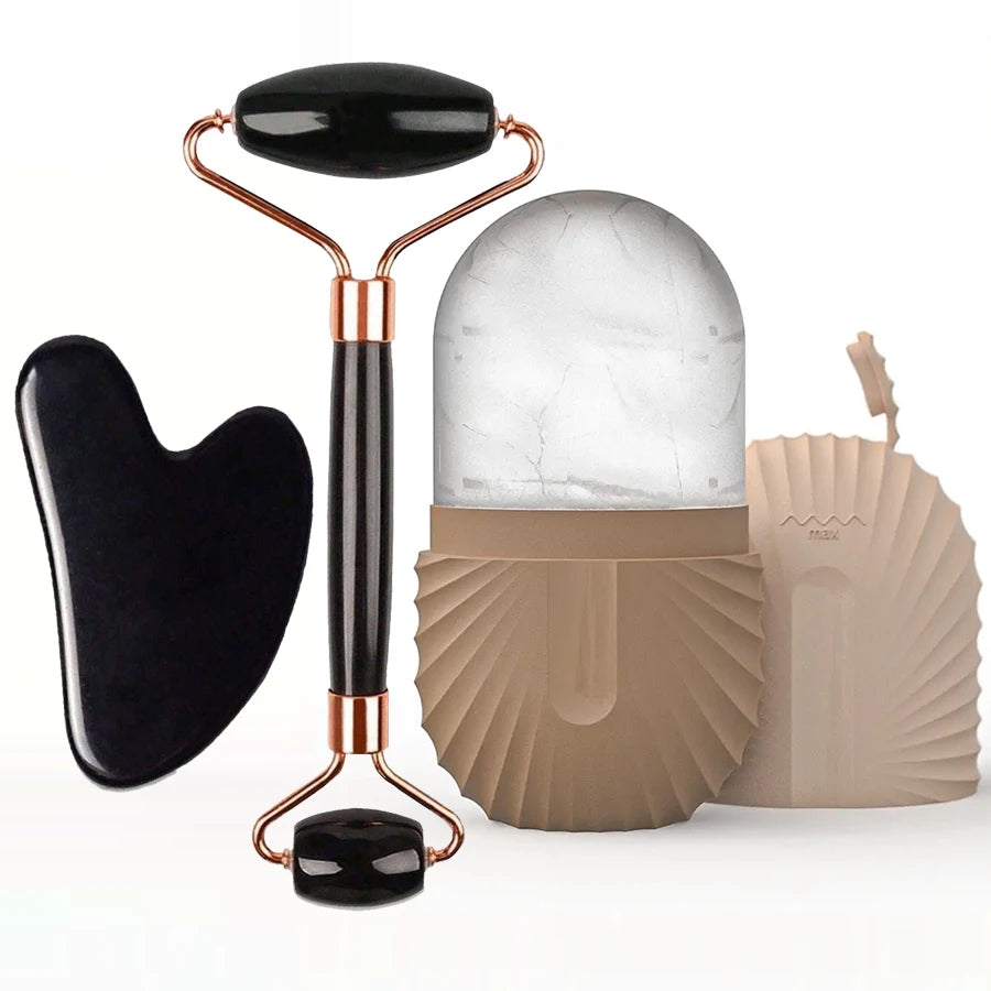 Ice Roller & Gua Sha Facial Massage Set — Depuff, Sculpt & Glow