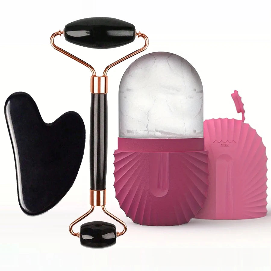 Ice Roller & Gua Sha Facial Massage Set — Depuff, Sculpt & Glow