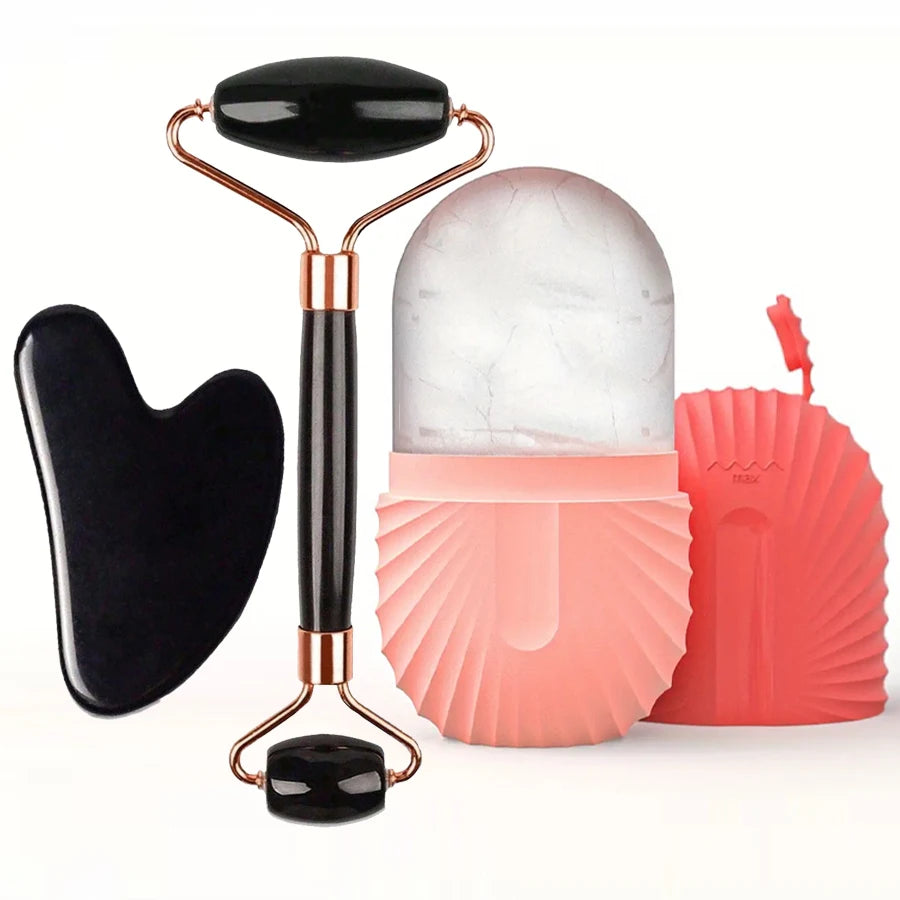 Ice Roller & Gua Sha Facial Massage Set — Depuff, Sculpt & Glow