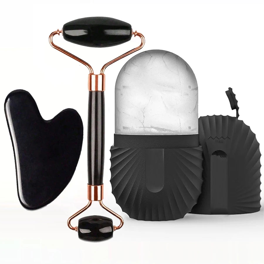 Ice Roller & Gua Sha Facial Massage Set — Depuff, Sculpt & Glow